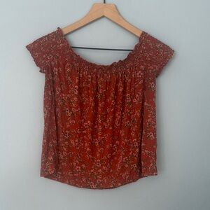 American Eagle Floral Off-Shoulder Top - burnt orange